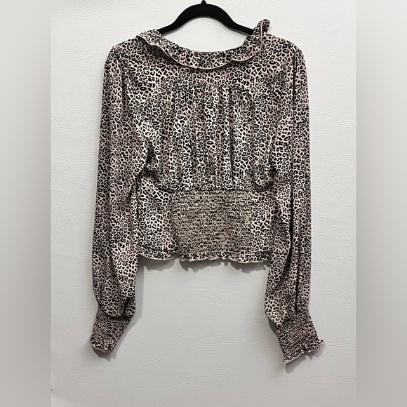 Free People Leopard Print Ruffle Long Sleeve Blouse Large - Picture 2 of 11